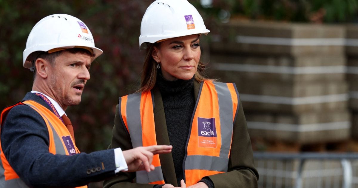 Princess Kate Swaps Opulent Tiara for Hard Hat and Victoria Beckham Suit During Solo Hospice Tour