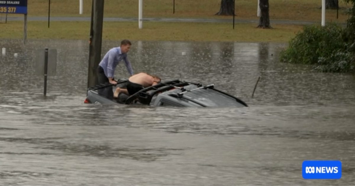 Australian journalist abandons flood report to rescue driver from sinking car just in time