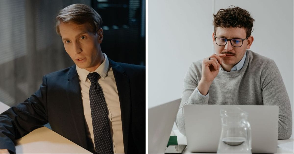 (L) A boss seemingly angry talking to employee. (R) A male employee concentrating at work. (Representative Cover Image Source: Pexels | (L) cottonbro studio, (R) MART PRODUCTION)