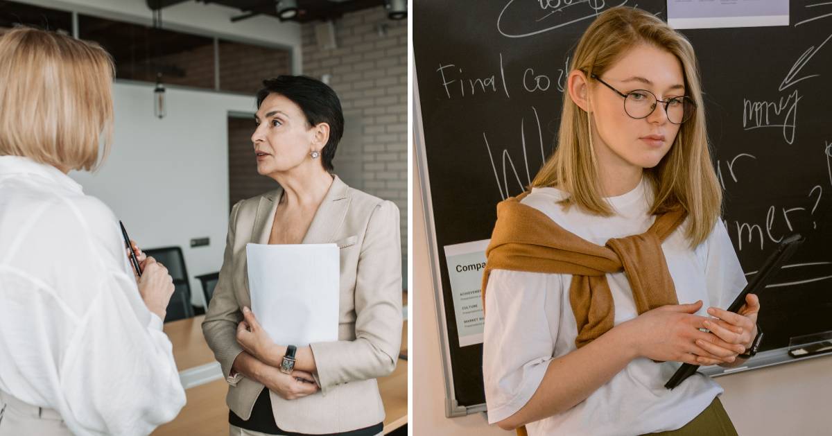 (L) Manager talking to employee. (R) Sad employee. (Representative Cover Image Source: Pexels | (L) Vlada Karpovich, (R) Tima Miroshnichenko)