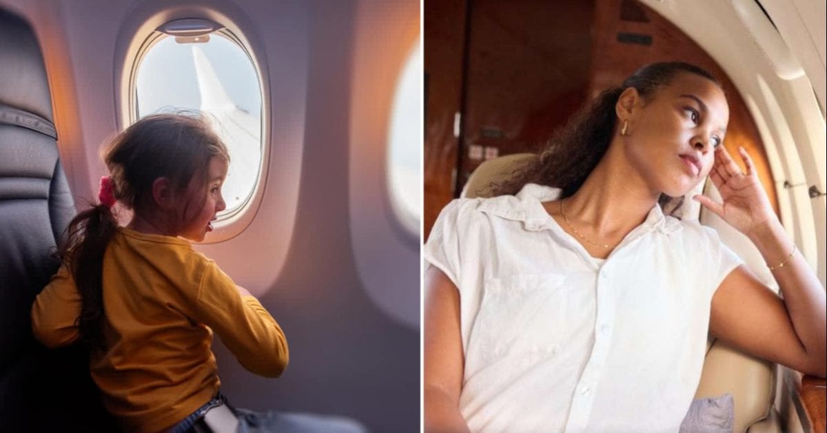 (L) Little girl on plane. (R) Woman sitting in window seat in a flight. (Representative Cover Image Source: Getty Images| Photo by Yuliia Pavaluik , (R) Getty Images | nattrass)