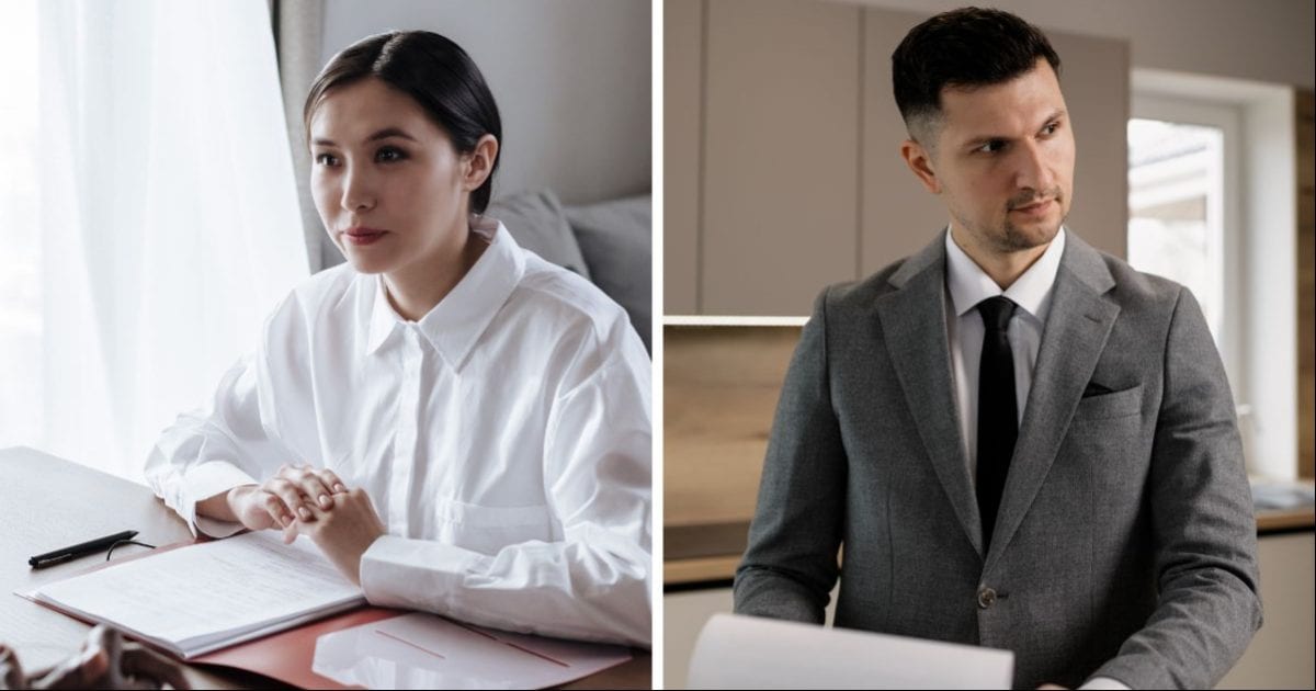 (L) A woman at the interview (R) A man looking suspicious. (Representative Cover Image Source: Pexels | (L) Ron Lach, (R) Alena Darmel)