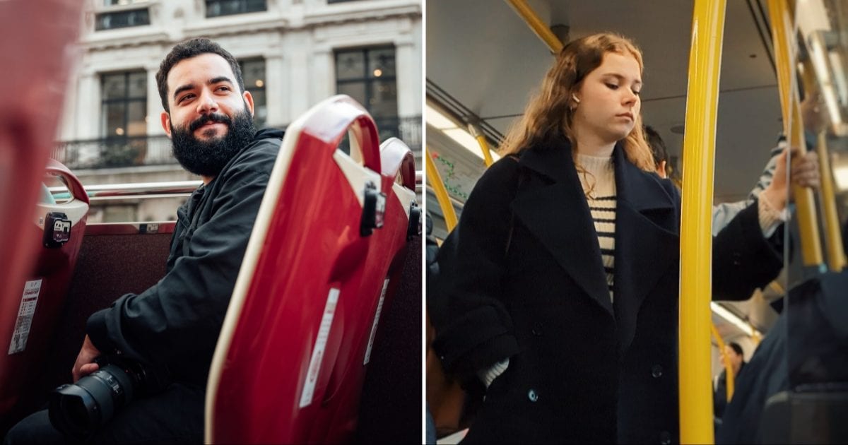 (L) A creepy man on bus smiling at someone. (R) A teenage girl looking annoyed on bus. (Representative Cover Image Source: Pexels | (L) Miguel González, (R) Loveleen Cherub)