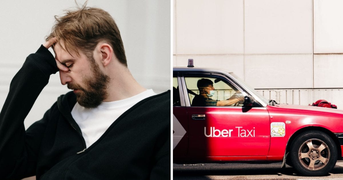 (L) Man feeling unwell. (R) Uber taxi. (Representative Cover Image Source: Pexels | (L) cottonbro studio, (R) Franz Abenojar)