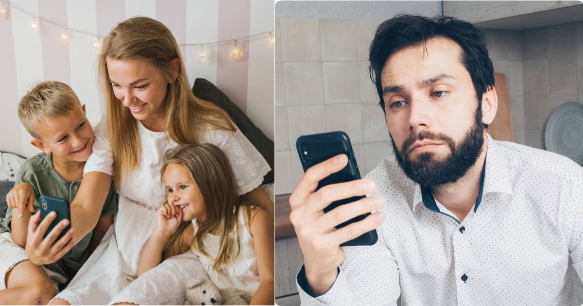 (L) A woman looking at her phone with her kids. (R) A man looks at his phone and ponders. (Representative Cover Image Source: Pexels| L - Tima Miroshnichenko, R - Mikhail Nilov)