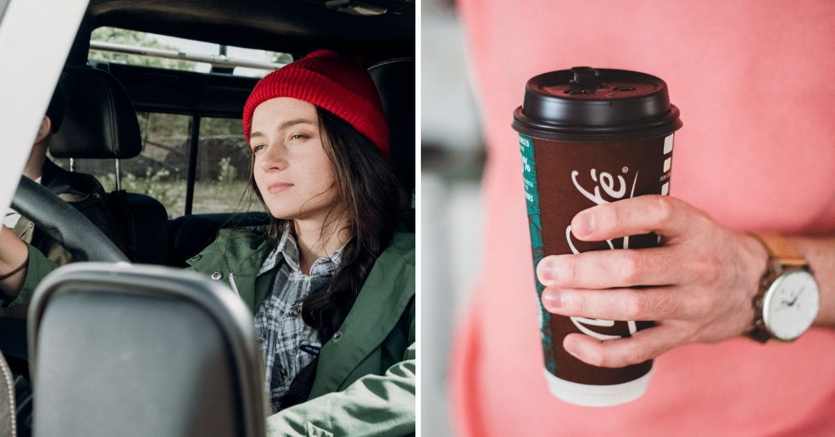(L) Woman sitting in car. (R) Man holding coffee. (Representative Cover Image Source: Pexels | (L) cottonbro studio, (R) Erik Mclean)