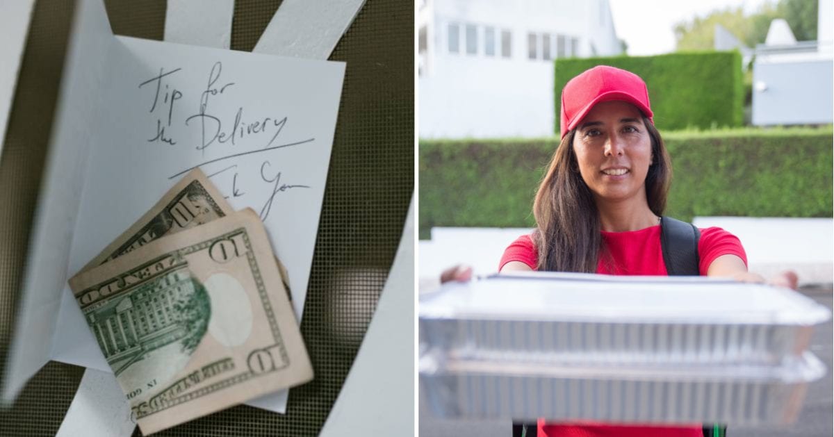 (L) Tip for delivery. (R) Woman delivering food. (Representative Cover Image Source: Pexels | (L) RDNE Stock project, (R) Kampus Production)