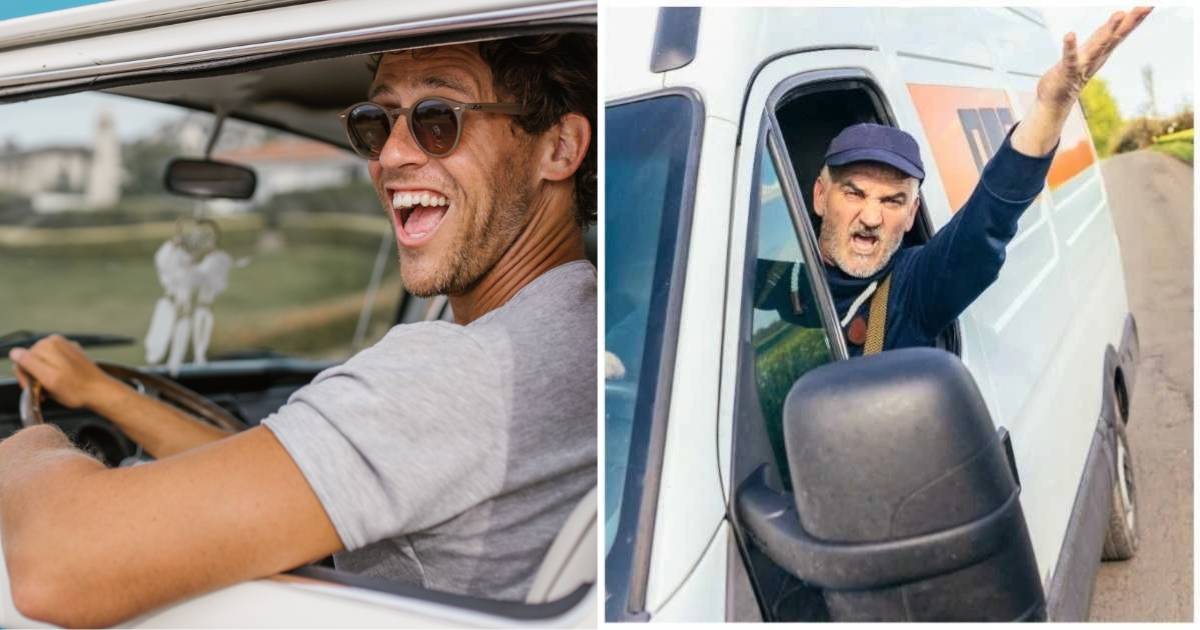 (L) A man laughing at bypasser while driving. (R) A man in a truck yelling at someone. (Representative Cover Image Source: (L) Pexels | RDNE Stock project , (R) Getty Images | jhnbnk)
