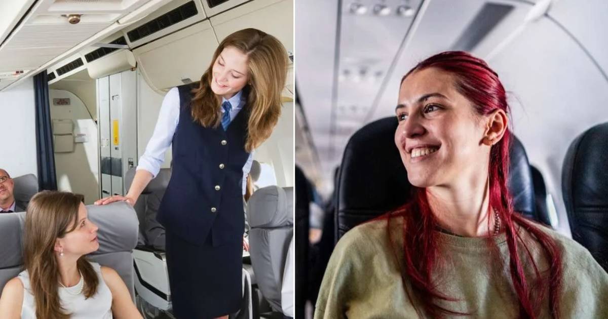 (L) A flight attendant is speaking with a passenger. (R) A woman is smiling while in a flight. (Representative Cover Image Source: Getty Images| L - Westend61, R - Frazao Studio Latino)