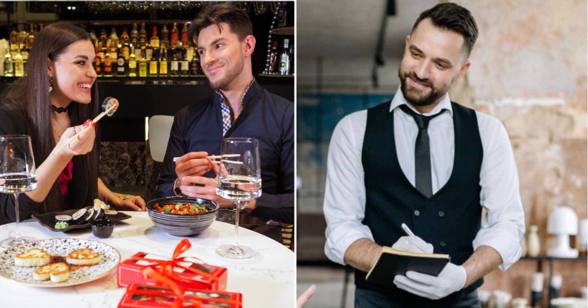 (L) Couple having lunch. (R) Male waiter taking order. (Representative Cover Image Source: Pexels | (L) Nadin Sh, (R) Yan Krukau)