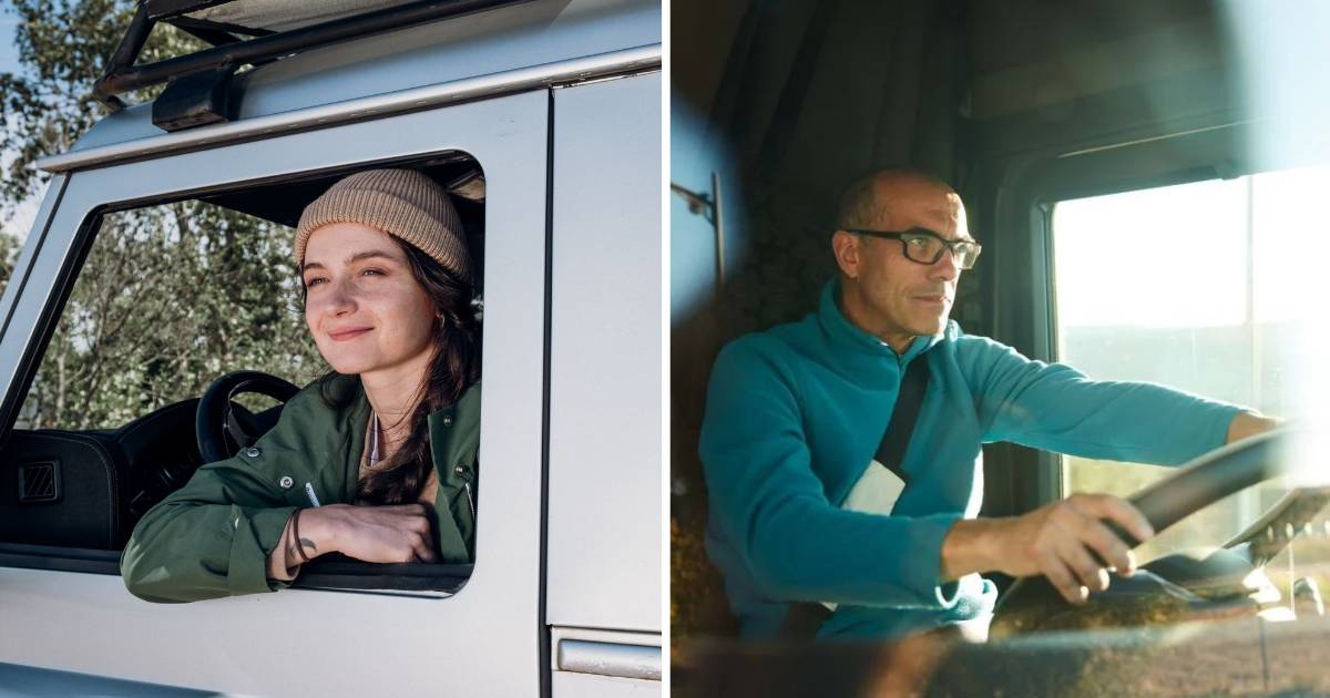 (L) Woman smiling sitting in car. (R) Truck driver. (Representative Cover Image Source: Pexels, Getty Images | (L) cottonbro studio, (R) Tempura)