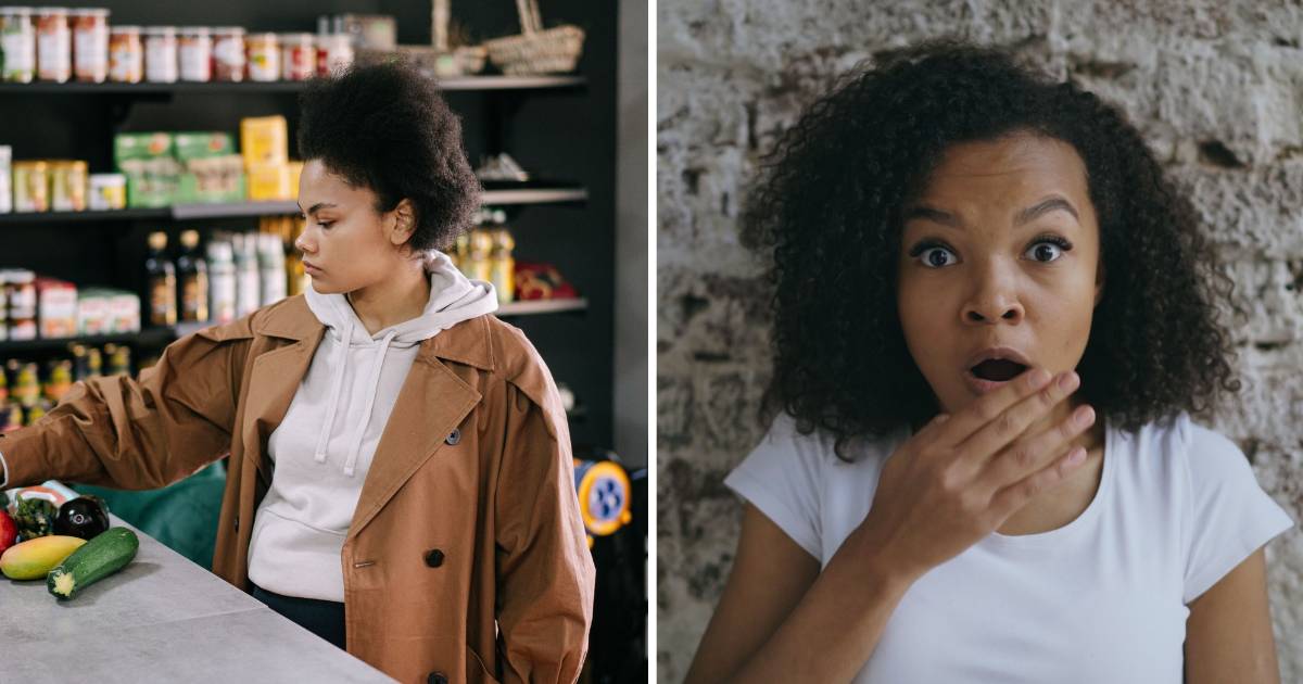 (L) Woman at grocery store. (R) Shocked woman. (Representative Cover Image Source: Pexels | (L) Ivan S, (R) Vitaly Gariev)