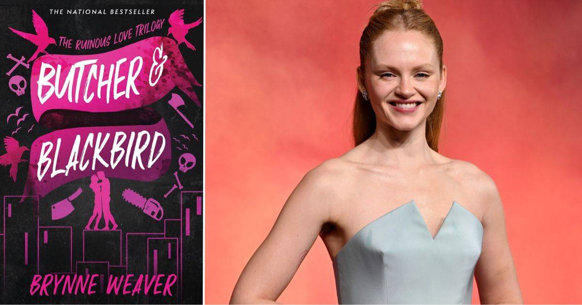 [L-R] ‘Butcher & Blackbird’ cover; Emma Laird poses for a picture (Cover Image Source: [L-R] brynneweaverbooks.com; Getty | Photo by Jeff Spicer)