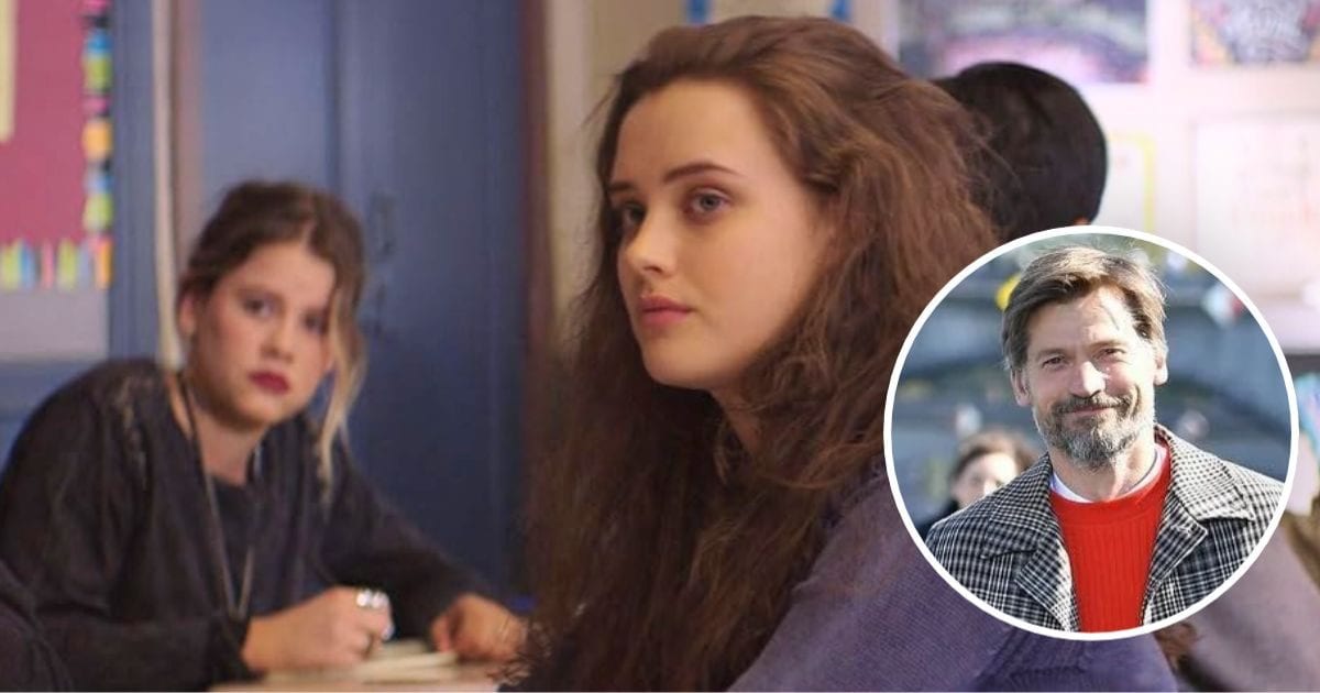 Sosie Bacon and Katherine Langford in a still from '13 Reasons Why' and in the circle a still of Nikolaj Coster-Waldau (Cover Image Source: Netflix | Instagram, @nikolajwilliamcw)