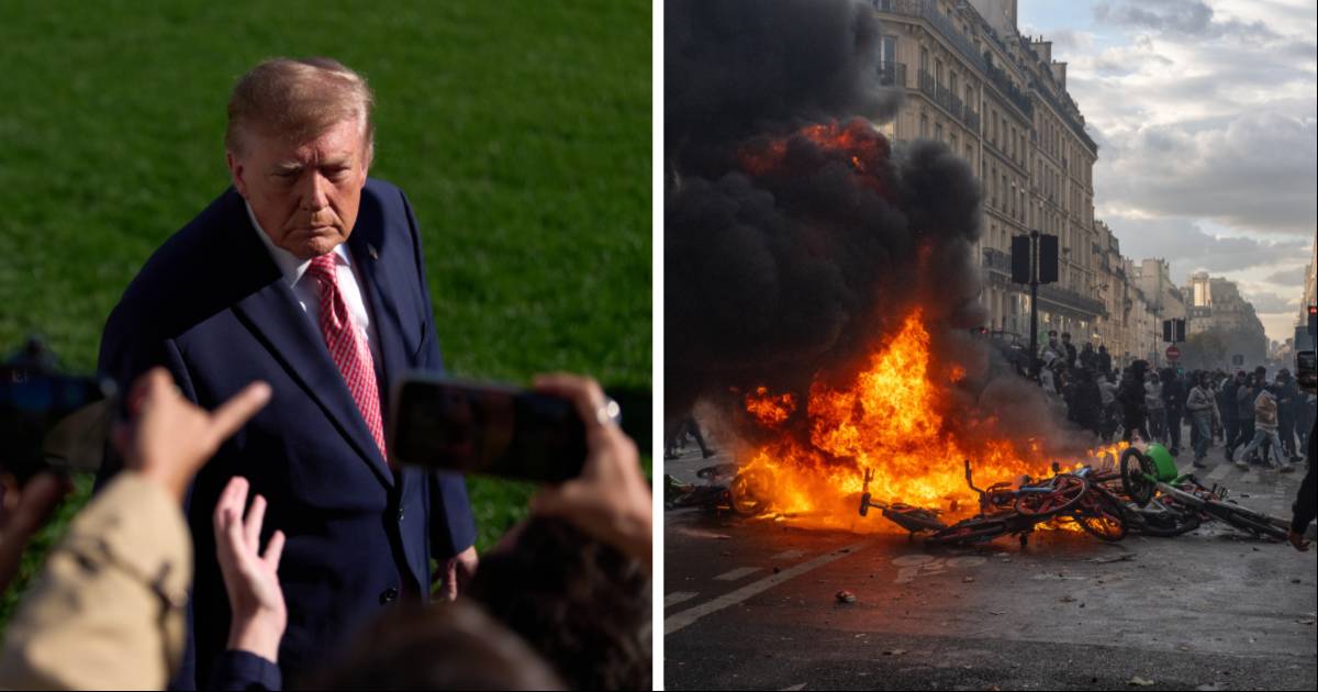 Around 500,000 people protested across France, leading to 1,800 arrests, hundreds of injuries and a fire that partially destroyed Limoges’ historic city hall (Getty Images and AP Photos)