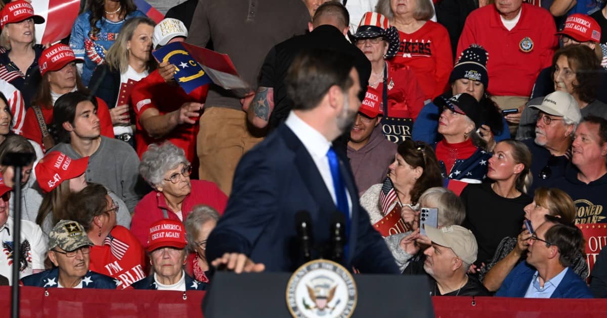 JD Vance responds to a heckler demanding the release of the Epstein files during a North Carolina rally, drawing criticism from Gavin Newsom (Getty Photos | Kevin Lamarque)