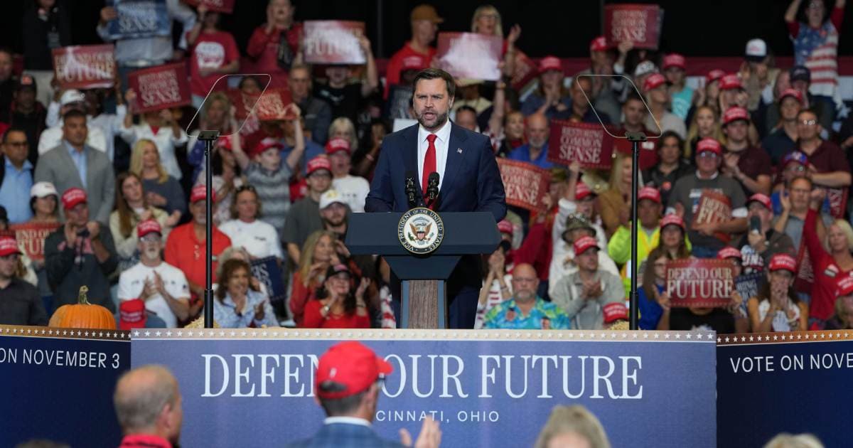 Vice President JD Vance speaks during a campaign rally at the Sharonville Convention Center, Wednesday, Oct. 21, 2026 (Getty Photos/ Jacquelyn Martin)
