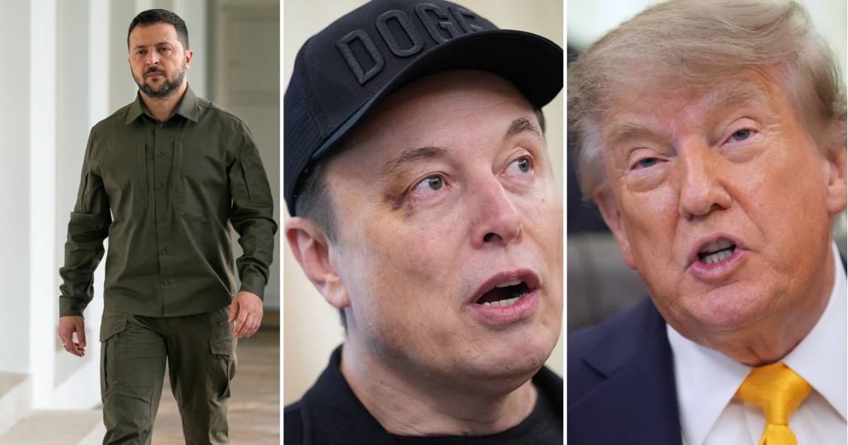 Ukrainian President Volodymyr Zelenskyy, Elon Musk and President Donald Trump are embroiled in a dispute over who is responsible for the Starlink restrictions affecting Ukraine (Getty Images, AP Photos)