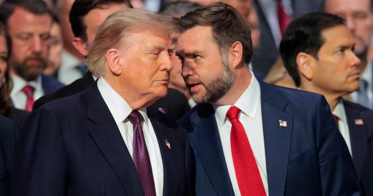 A viral post claims to show President Donald Trump calling for Vice President JD Vance's resignation in a social media post (Alex Wong/Getty Images)