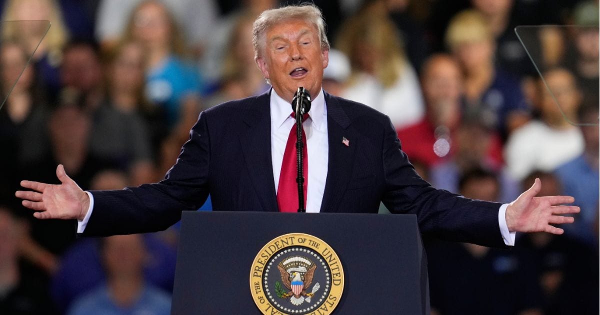 President Donald Trump speaks at an event at the General Motors Proving Ground Monday, July 27, 2026, in Milford, Mich. (AP Photo/Paul Sancya) 