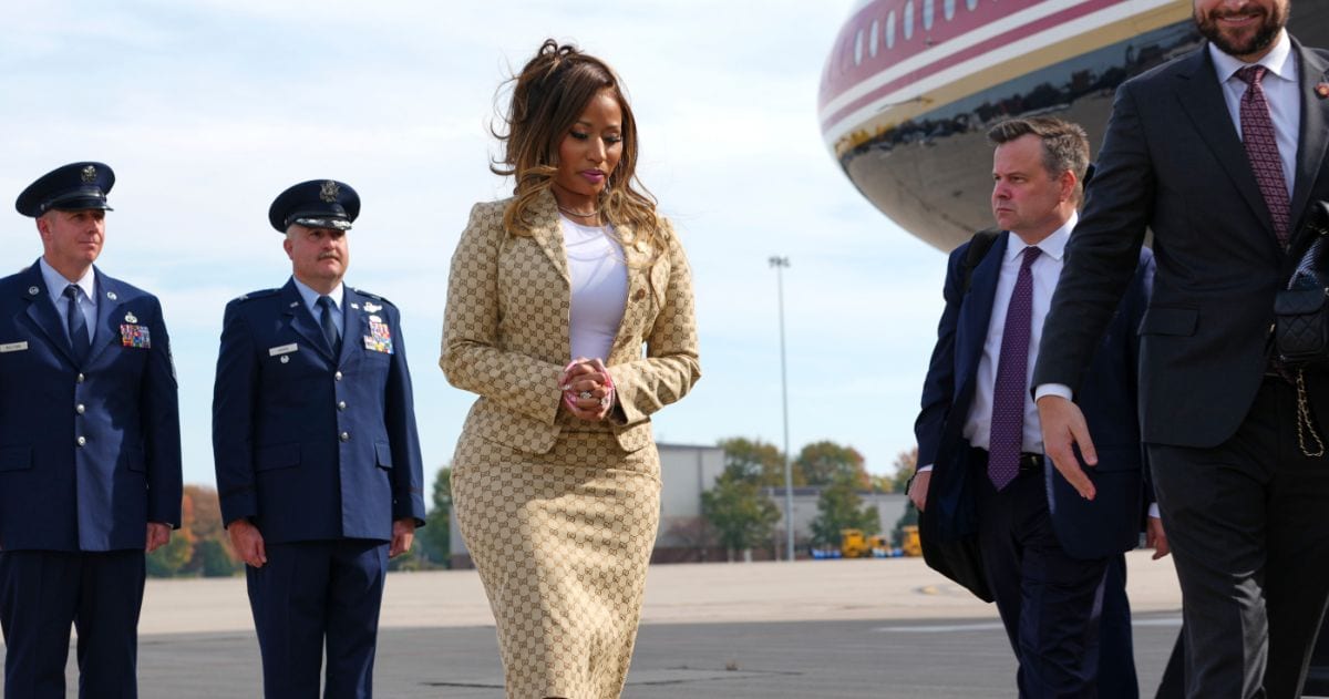 Nicki Minaj arrives on Air Force One, Sunday, October 25, 2026, at Selfridge Air National Guard Base, Mich (AP Photo/Julia Demaree Nikhinson)