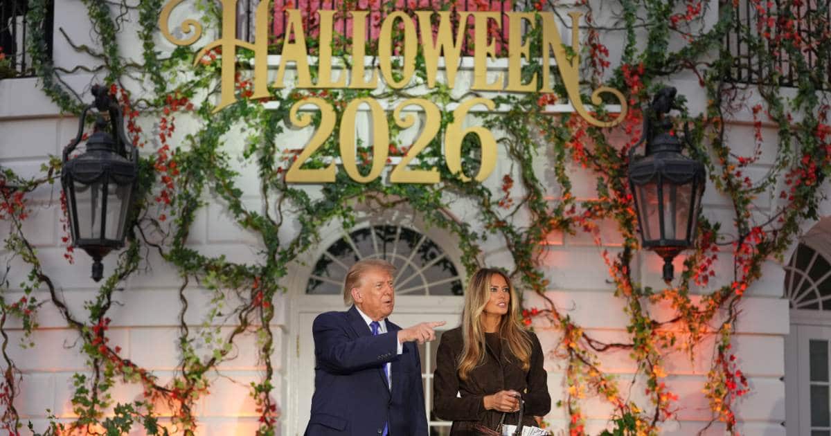 Melania Trump turns heads in luxe chocolate suede coat at White House Halloween bash