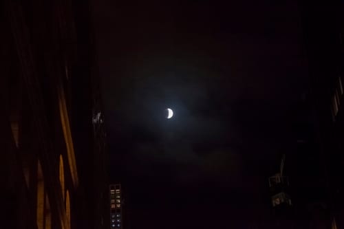 Lunar eclipse at New York night time