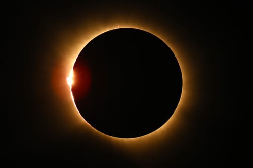 PALENCIA, SPAIN - AUGUST 12: A total solar eclipse is seen on August 12, 2026 in Palencia, Spain. It was the first time a total solar eclipse, when the sun is blocked by the moon's orbit, could be viewed from Spain since 1905. (Photo by Leon Neal/Getty Images)