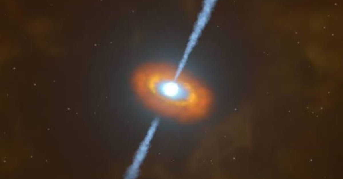 Artist's illustration showing a blazar with two outward flowing radiation jets. (Representative Cover Image Source: NASA Scientific Visualization Story)