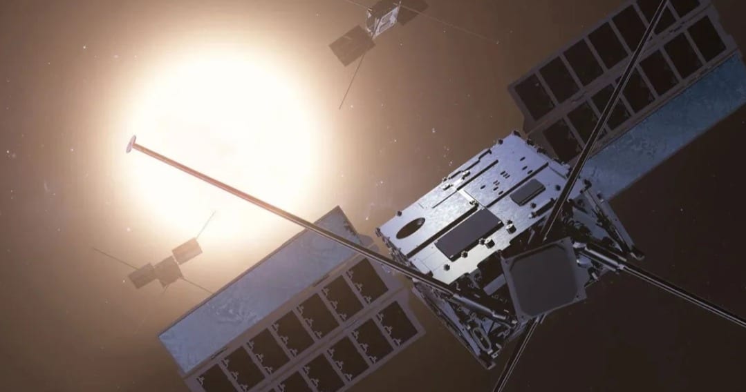 An artist's concept of NASA’s SunRISE spacecraft, comprised of six small satellites (Representative Cover Image Source: Space Dynamics Laboratory; Resized by Starlust staff)
