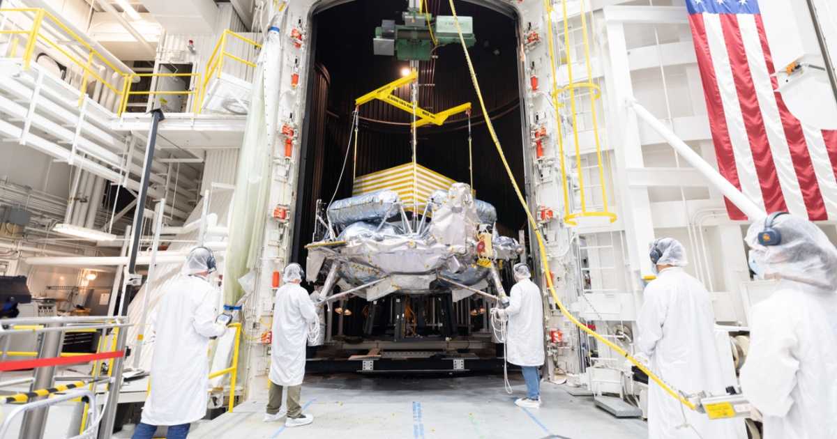Engineers move Griffin-1 into a chamber to test Moon-like conditions. (Cover Image Source: NASA/JPL-Caltech)