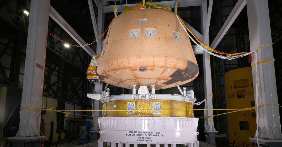 The Gaganyaan Crew and Service module during the tests at Vikram Sarabhai Space Centre, Thiruvananthapuram. (Cover Image Source: ISRO)