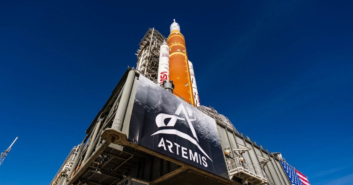 The SLS rocket being rolled out to the launch pad at Kennedy Space Center in Florida on Jan. 17, 2026. (Cover Image Source: NASA/Sam Lott)