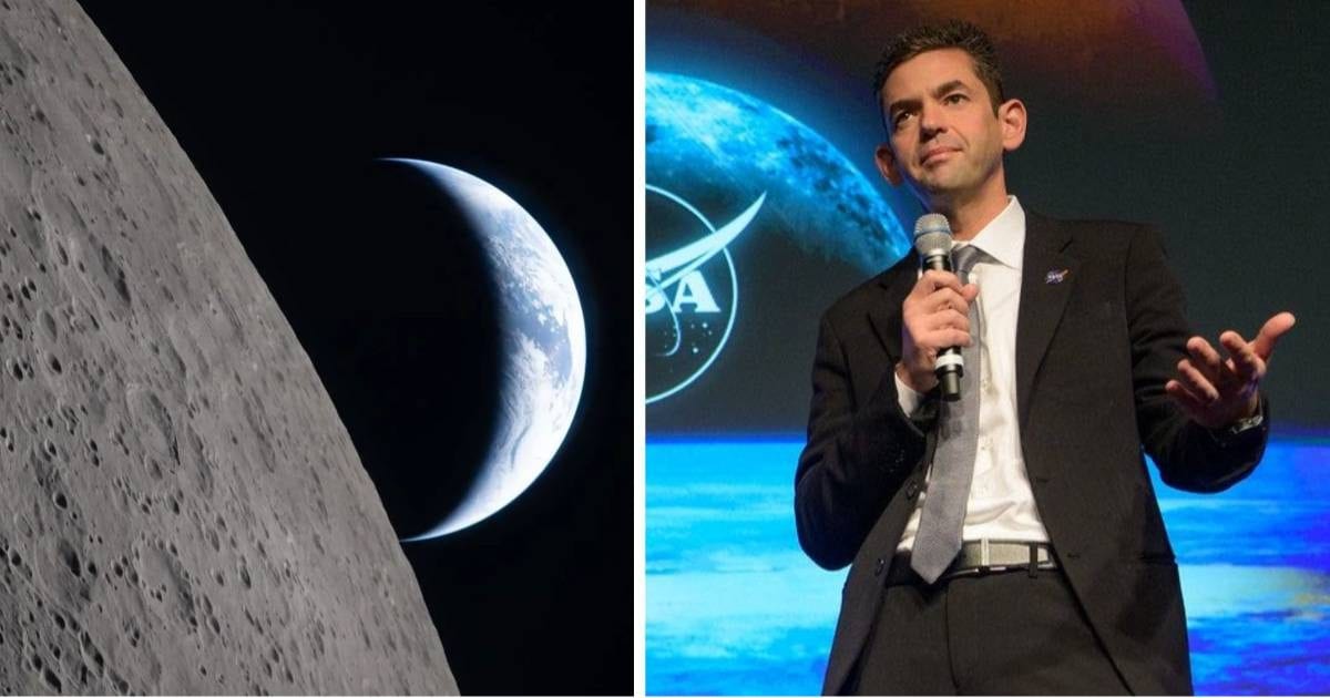 Image of the lunar surface and Earth captured by Artemis II astronauts from lunar orbit (L); NASA Administrator Jared Isaacman (R). (Cover Image Source: NASA)