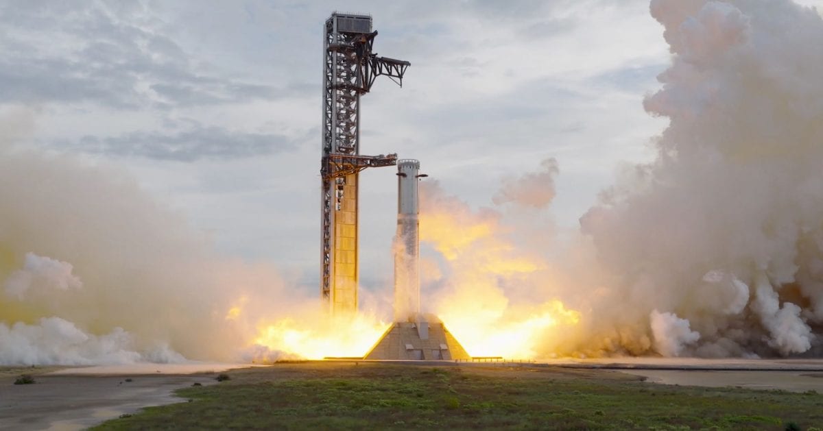 Starship Super Heavy Booster fires its engines for the static fire test at Starbase, Texas. (Cover Image Source: SpaceX)