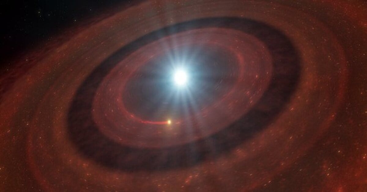 Artist’s impression of the debris disc around the white dwarf J1328−1450. (Representative Cover Image Source: ESO/L. Calçada) 