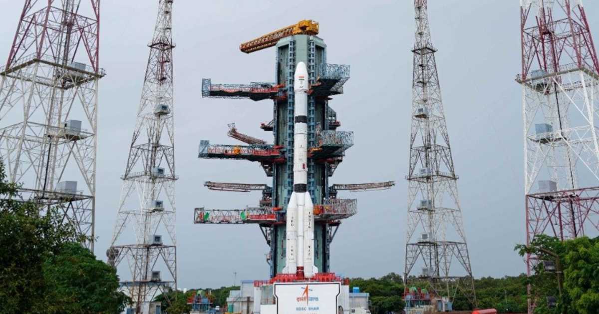 The GSLV rocket at the launch pad at Satish Dhawan Space Center in Sriharikota. (Cover Image Source: ISRO)