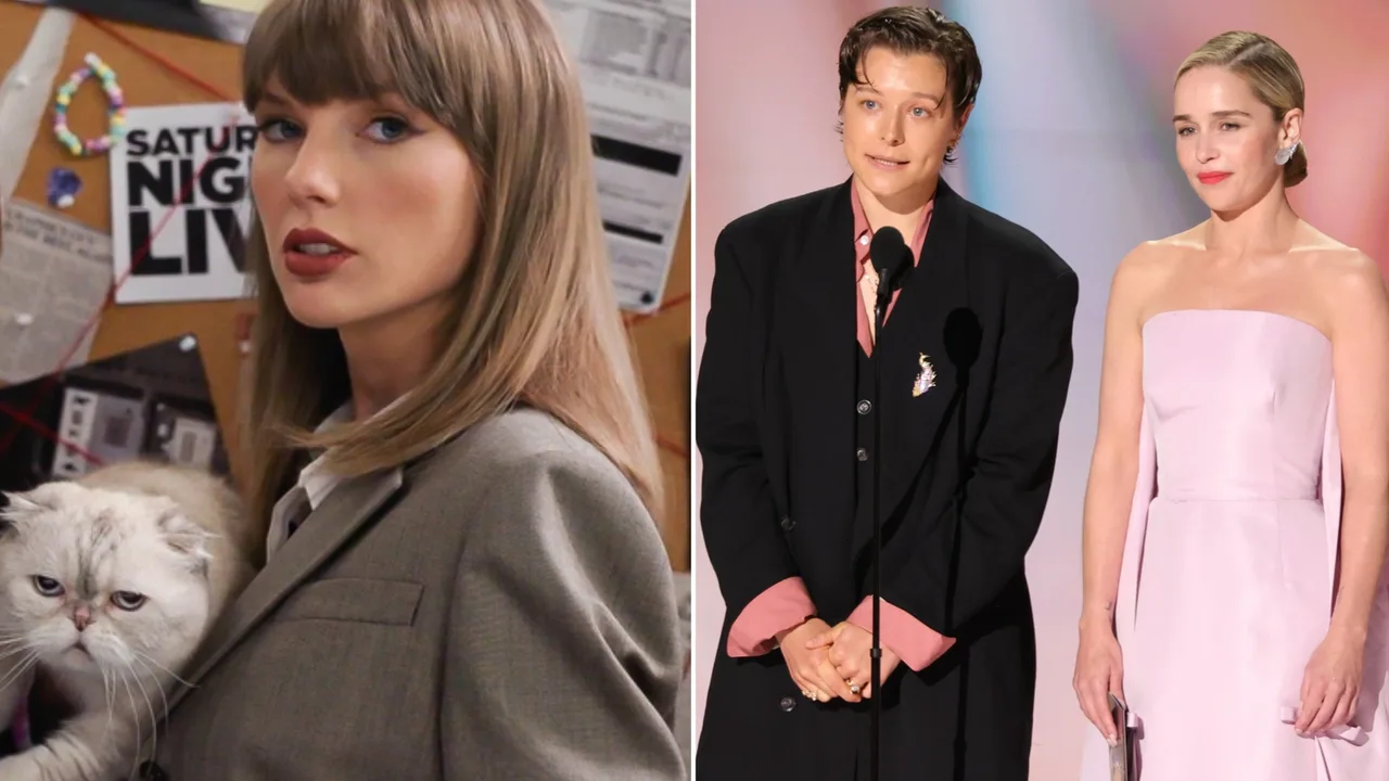 Taylor Swift, Emilia Clarke, and Emma D’Arcy at 2026 Emmy Awards [NBC (L); WireImage | Photo byChloe Kern (R)]