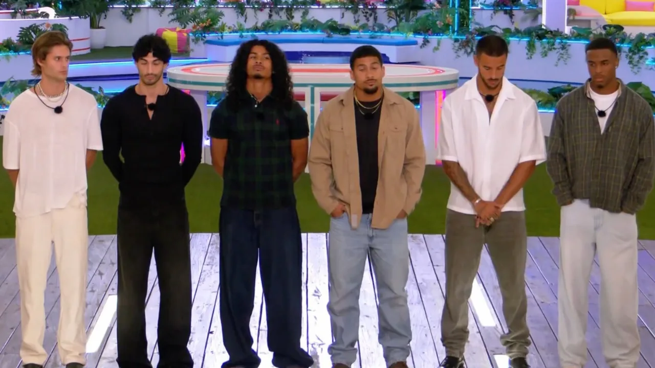 A still featuring male islanders from Love Island USA Season 8 Episode 5 [Peacock]