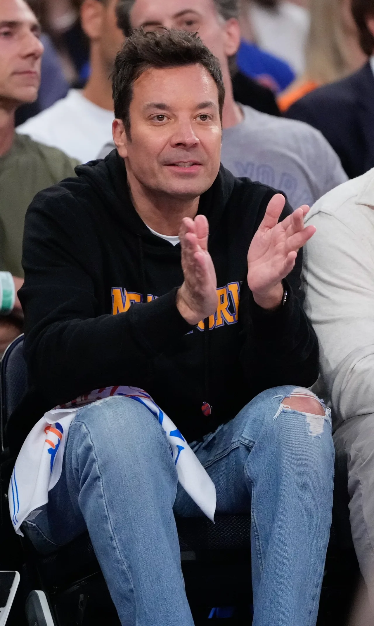 Jimmy Fallon cheers on the Knicks during their long-awaited finals return