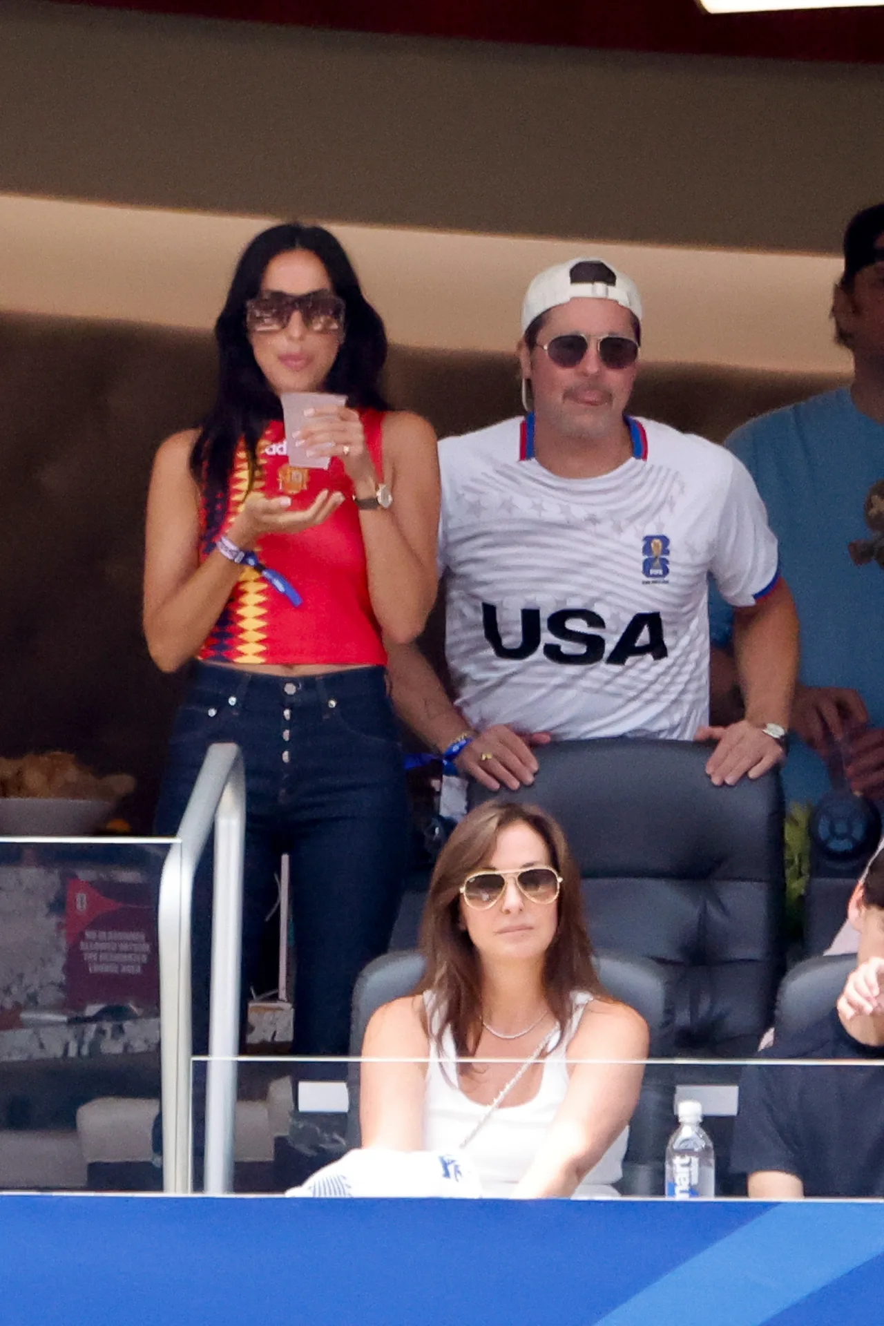 Brad Pitt and Ines De Ramon show off intense fan energy at World Cup quarterfinals