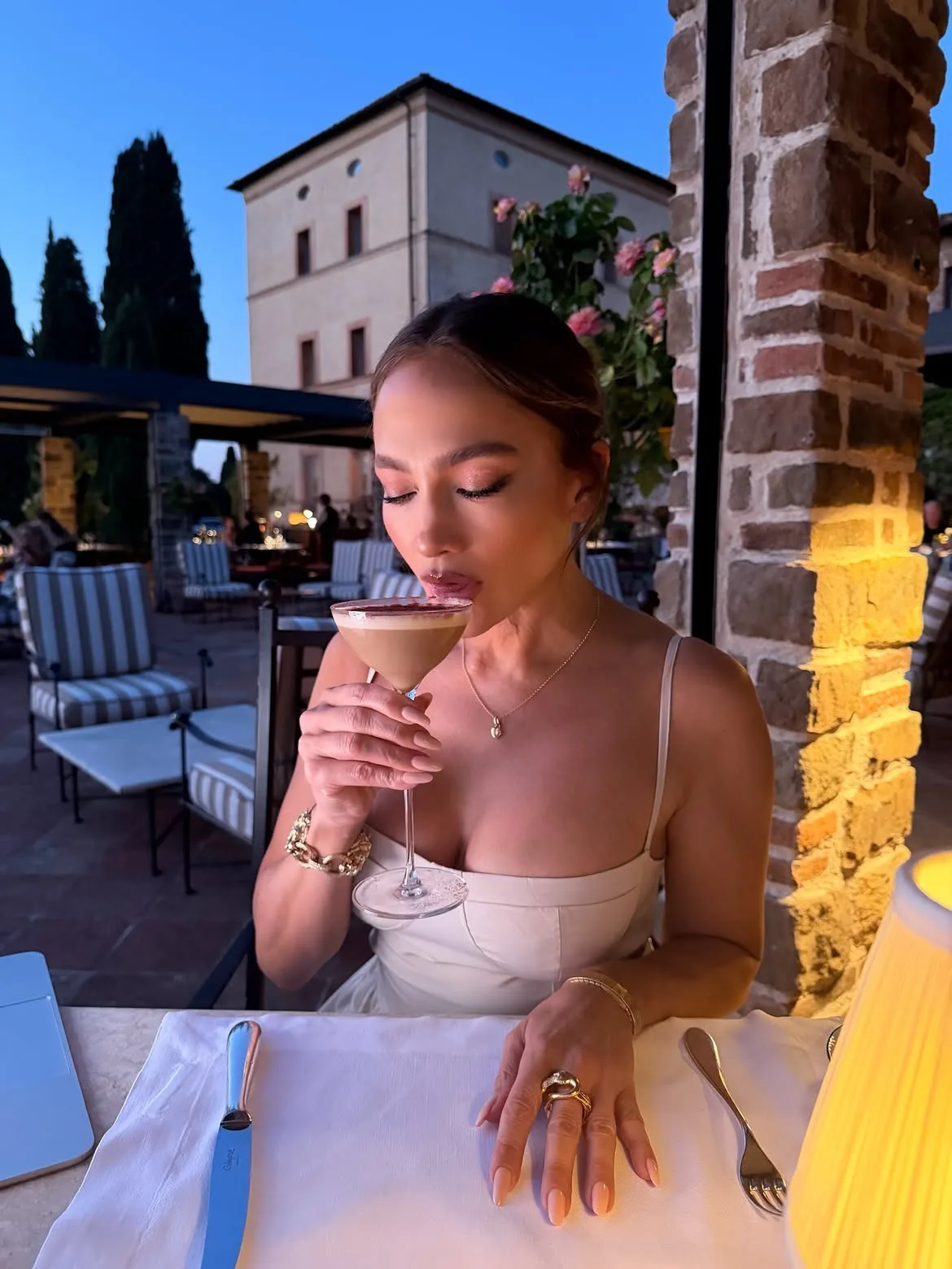 Jennifer Lopez sips a luxury drink during evening outing