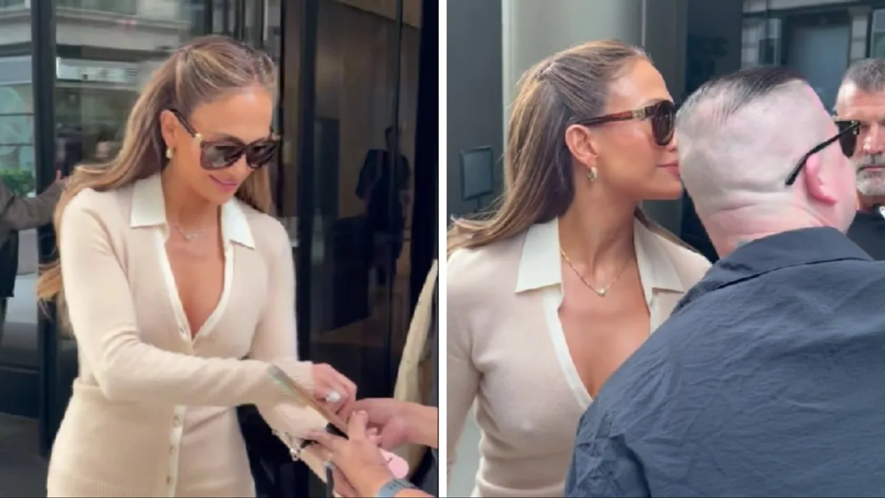 Jennifer Lopez pauses exit from New York studio to make a fan's day with a selfie
