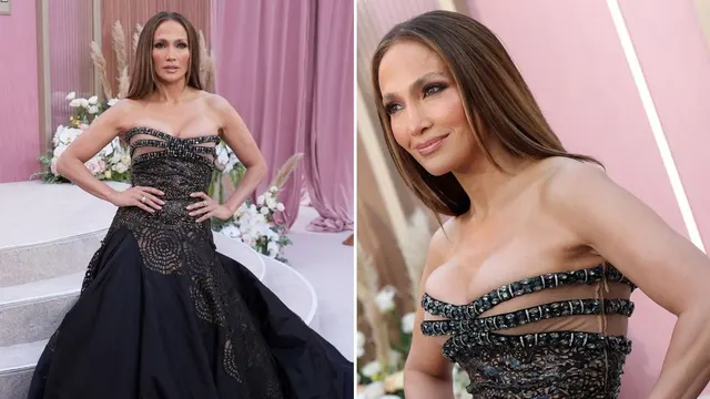 Jennifer Lopez debuts head-turning optical illusion gown at 'Office Romance' world premiere
