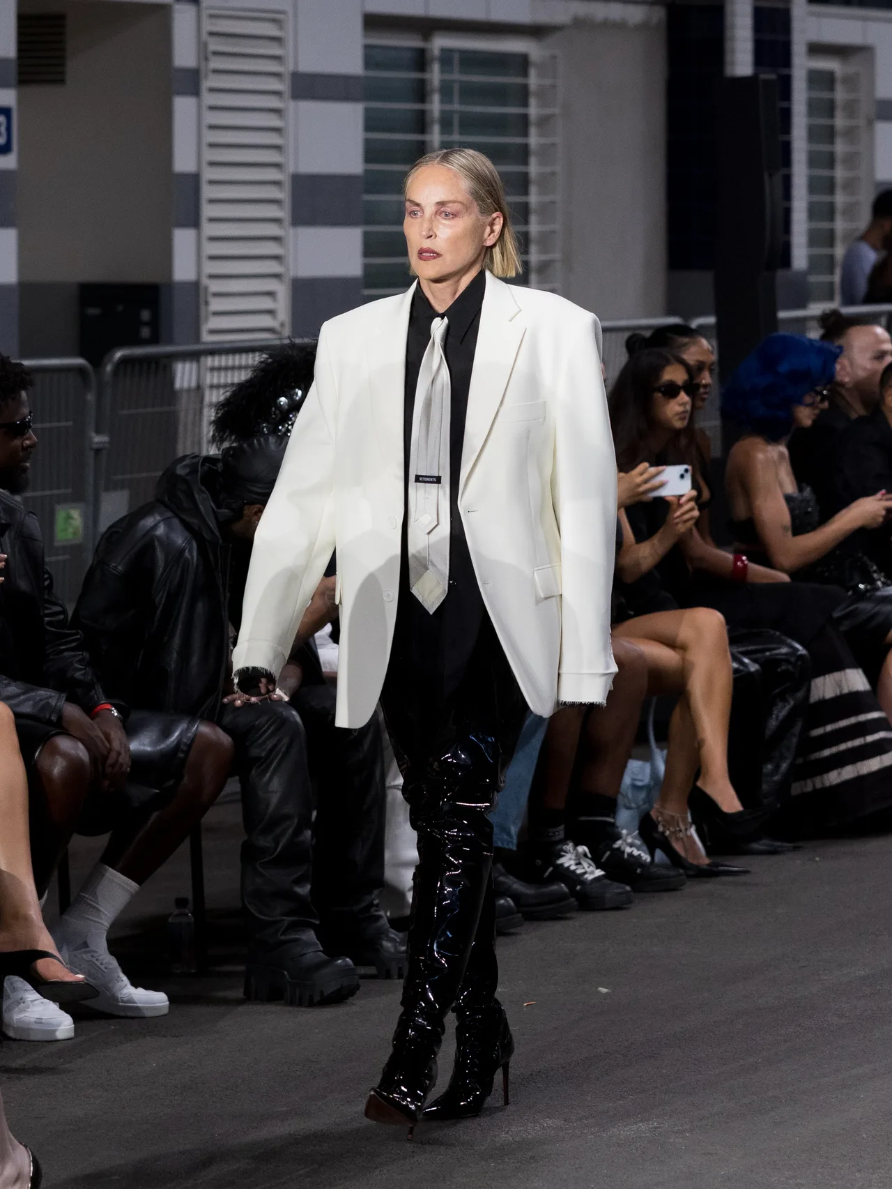 Sharon Stone rocked the runway in chic black-and-white look