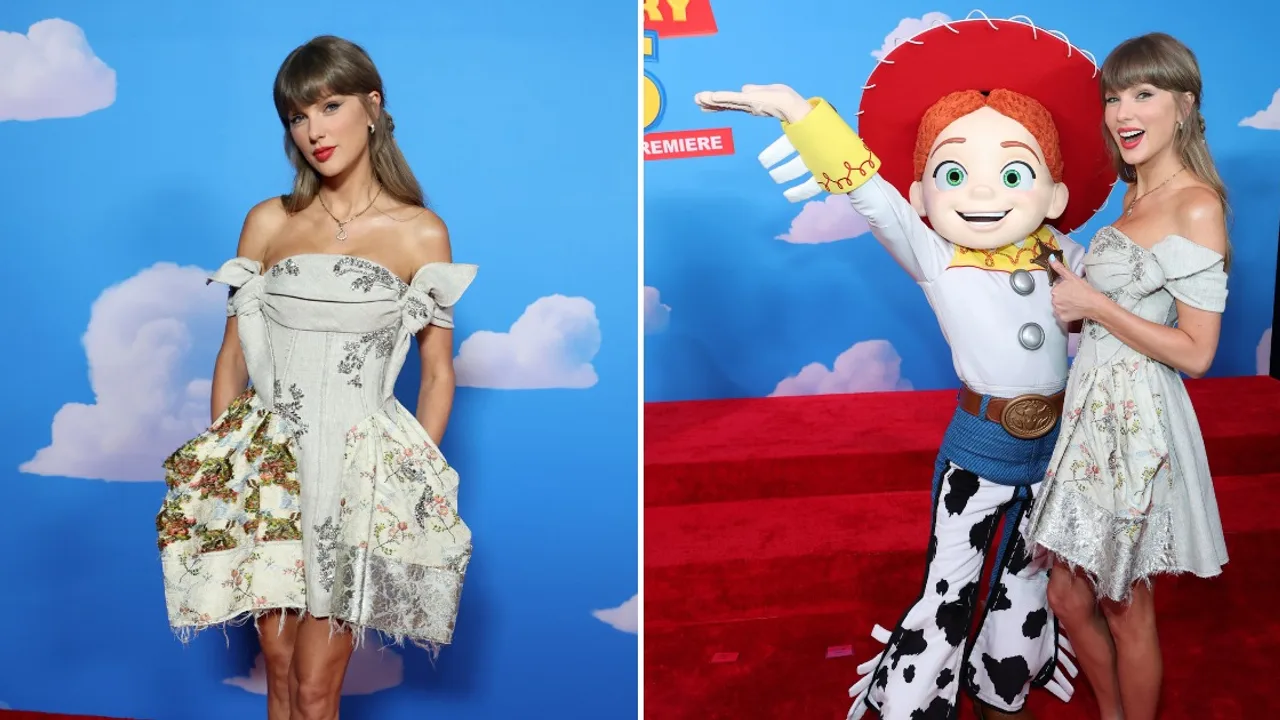 Taylor Swift appears to channel Bo Peep during surprise red carpet appearance at 'Toy Story 5' LA Premiere