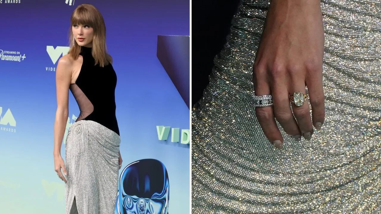 Taylor Swift flaunts massive engagement ring and wedding band from husband Travis Kelce at the 2026 VMAs red carpet