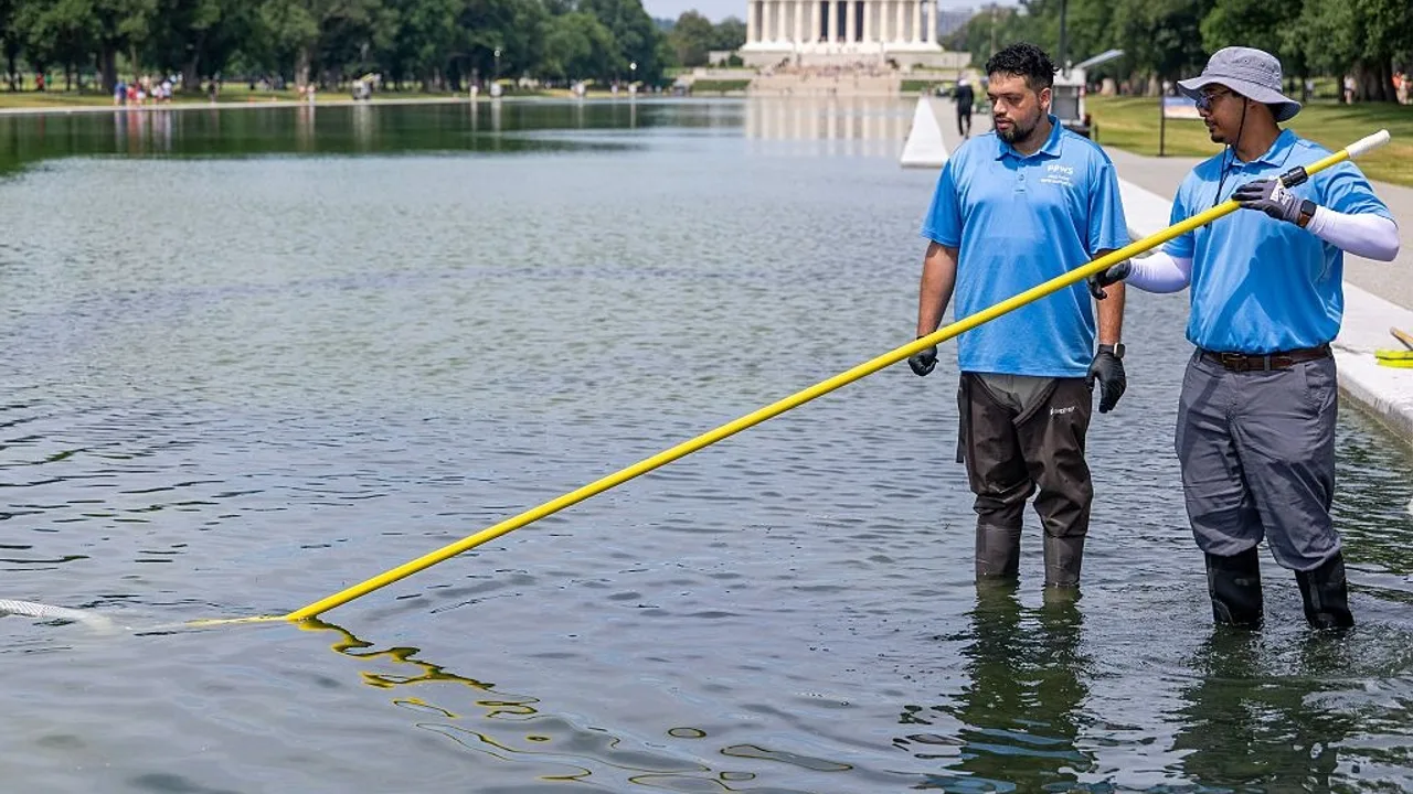 Photos reveal algae, peeling paint at Trump's $14.8M Reflecting Pool as patriotic makeover begins to fade