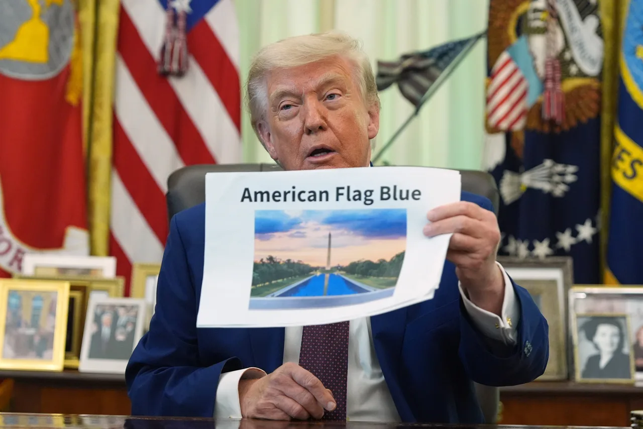 Trump highlights the pool's new 'American flag blue' finish