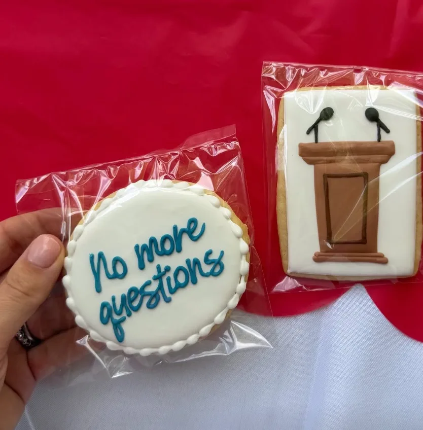 Leavitt gets cheeky press-room send-off: ‘No more questions’